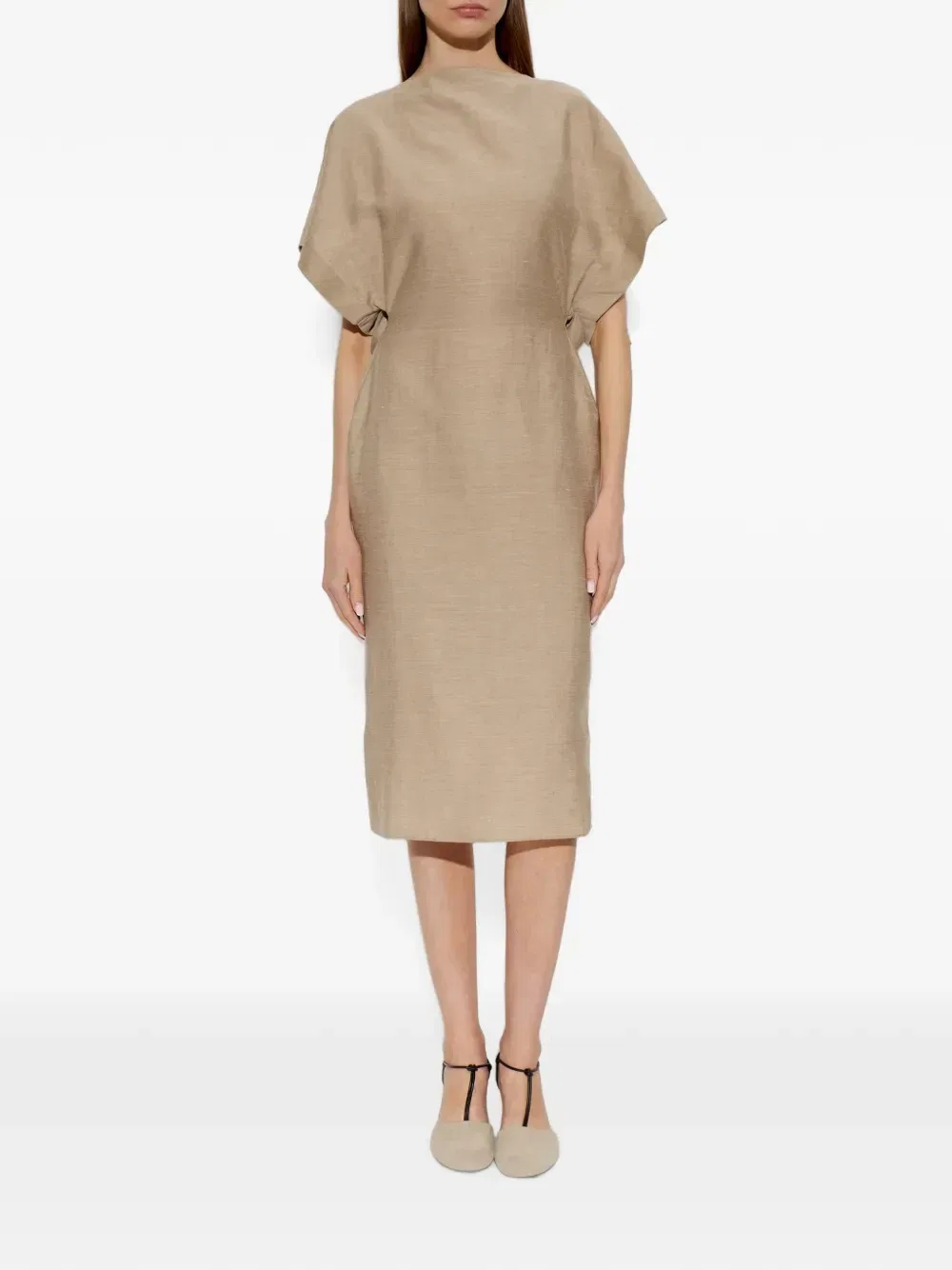Льняное миди-платье с разрезом сзади JACQUEMUS, бежевый — фото 2