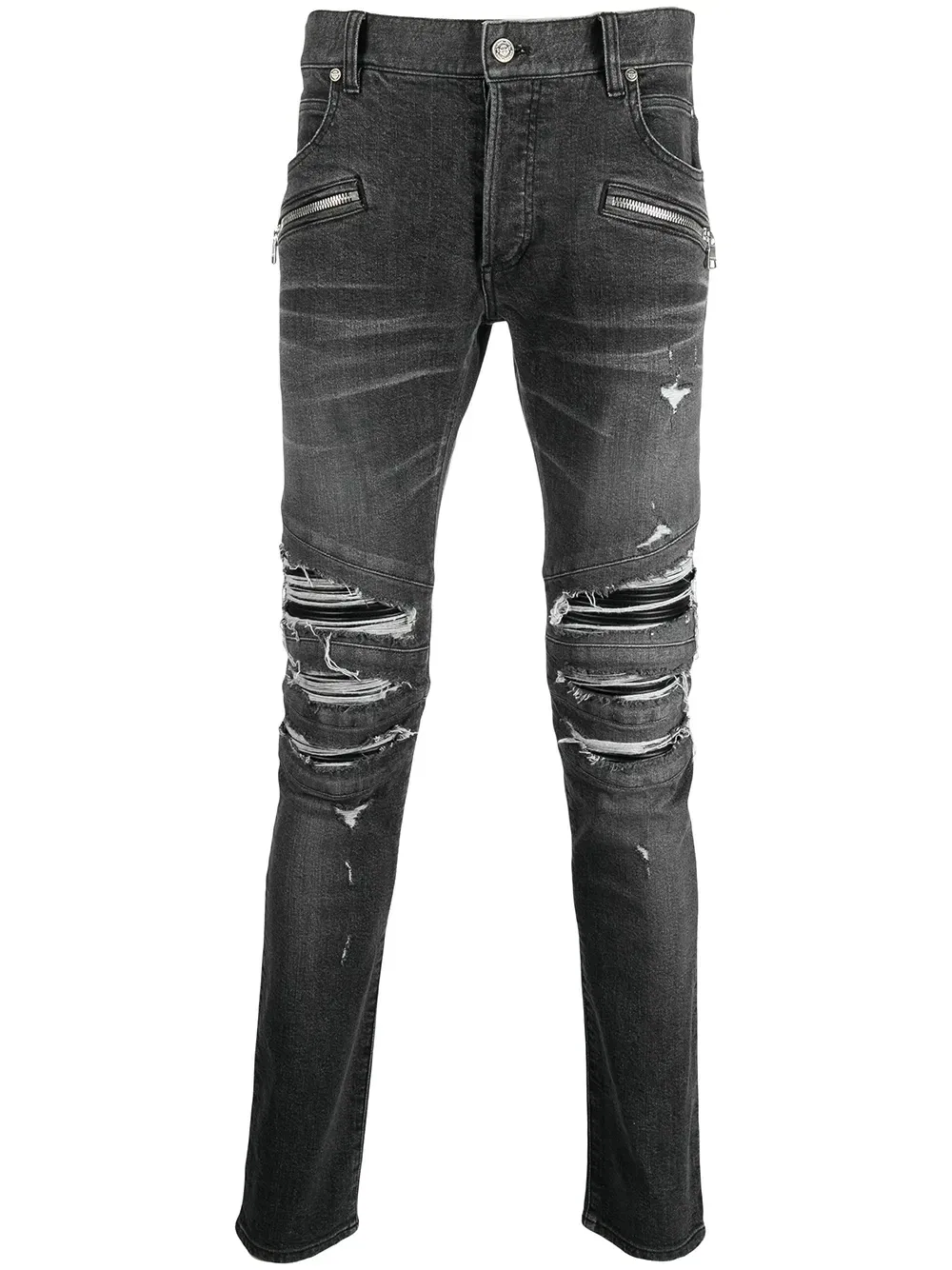 Узкие джинсы с прорезями Balmain, черный