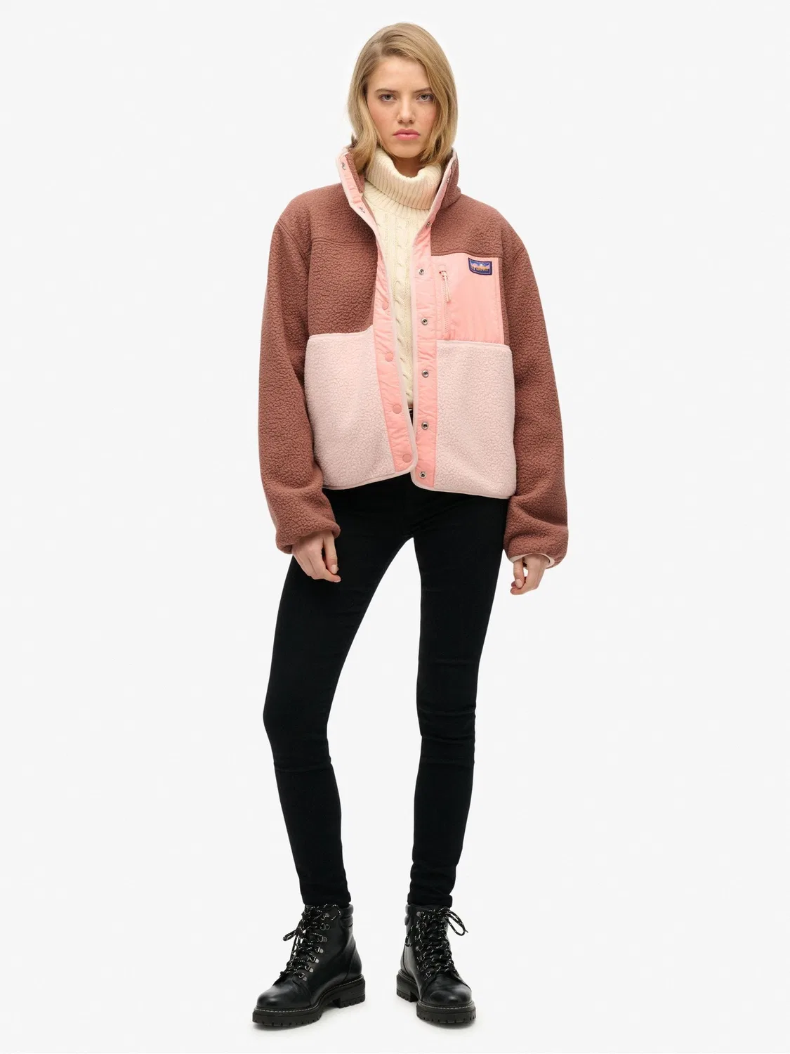 Флисовая куртка Colour Block Superdry, розовый, коричневый — фото 3