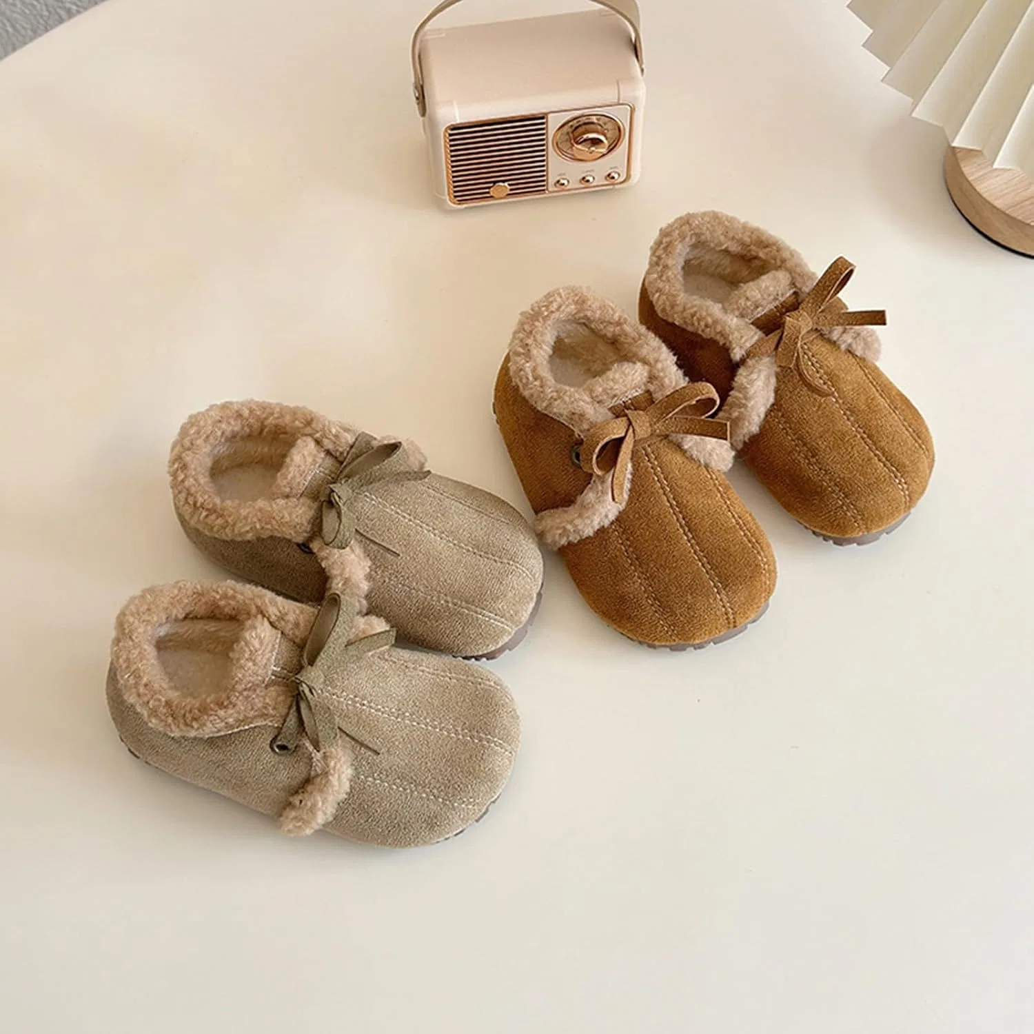 Детские ботинки с искусственным мехом для мальчиков и девочек, Khaki — фото 3