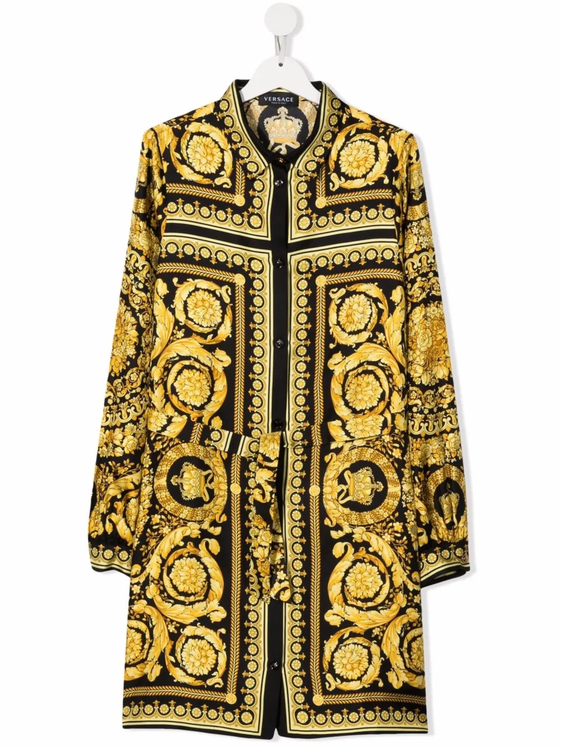Платье из шелка с принтом Barocco для девочек Versace, черный