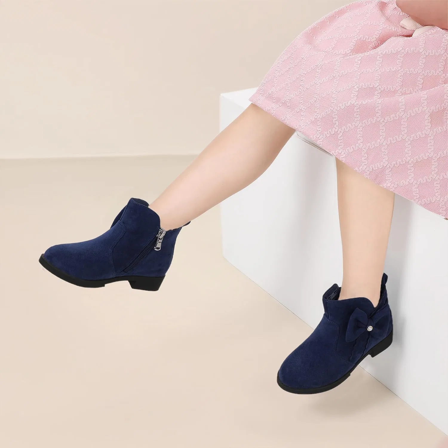 Детские ботинки для девочек с жемчугом и бантом Clara PANDANINJIA, Navy Suede — фото 3