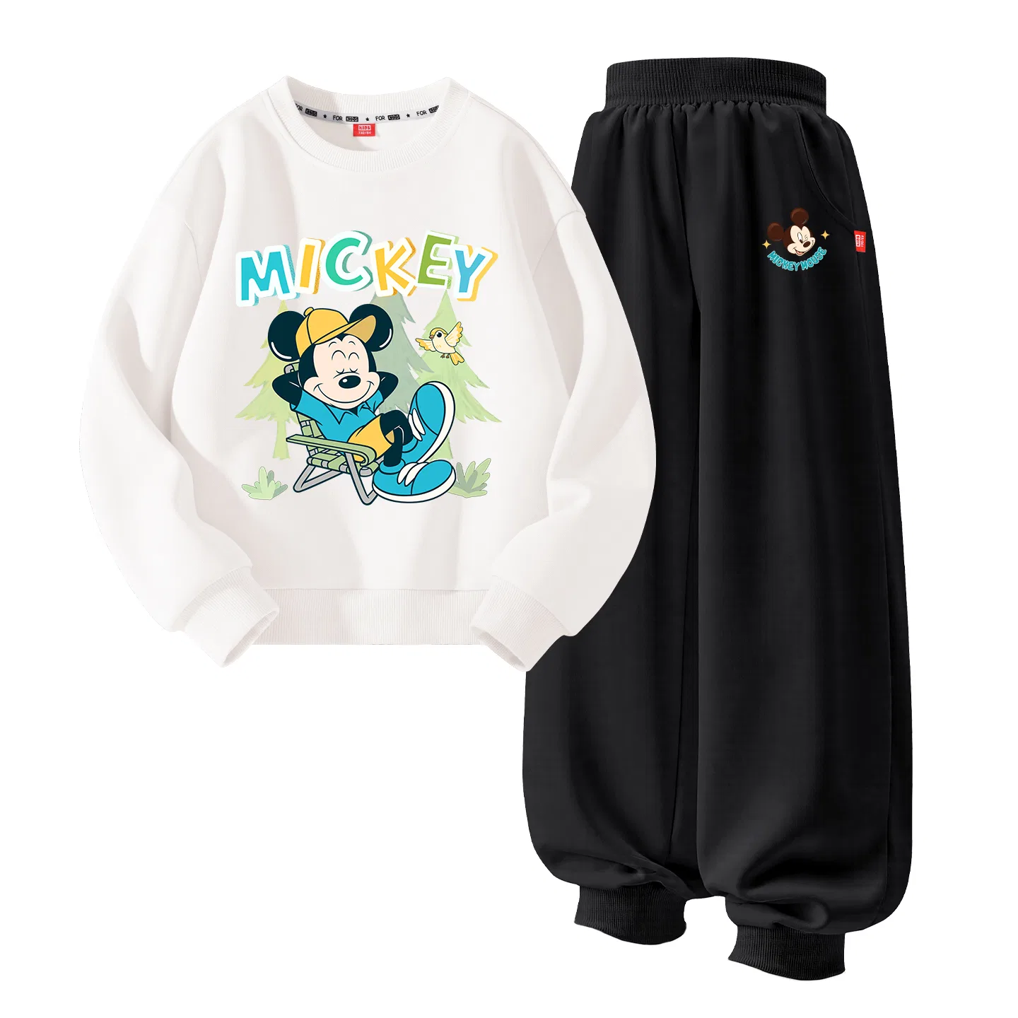 Детский спортивный костюм с принтом Disney, Di Bird Tree Qi White+Di Cute Star K Black