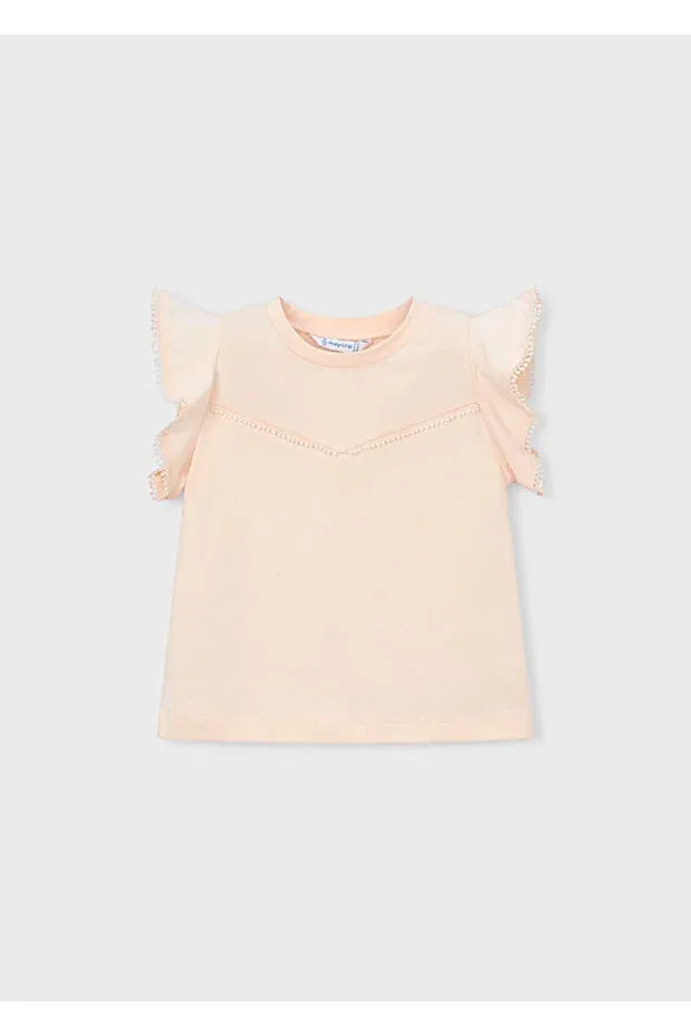 Детская футболка для девочек с кружевной отделкой Mayoral, Nude Color — фото 3