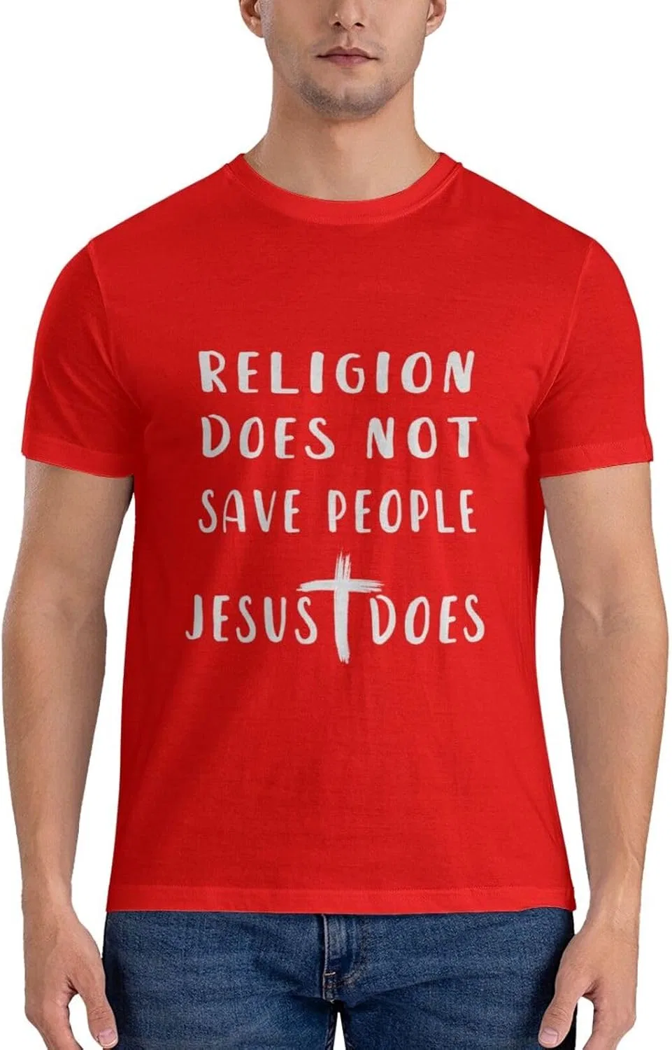 Мужская футболка с принтом Jesus Crewneck Backup, Red — фото 4