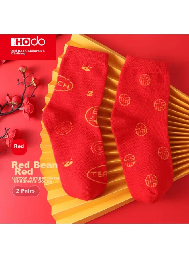 Носки детские с новогодним принтом 2 пары Red Bean, красный