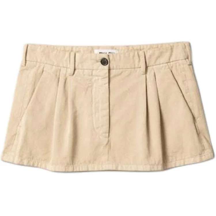 Женская джинсовая короткая юбка с высокой посадкой Denim Short Skirts, MIU MIU, Beige