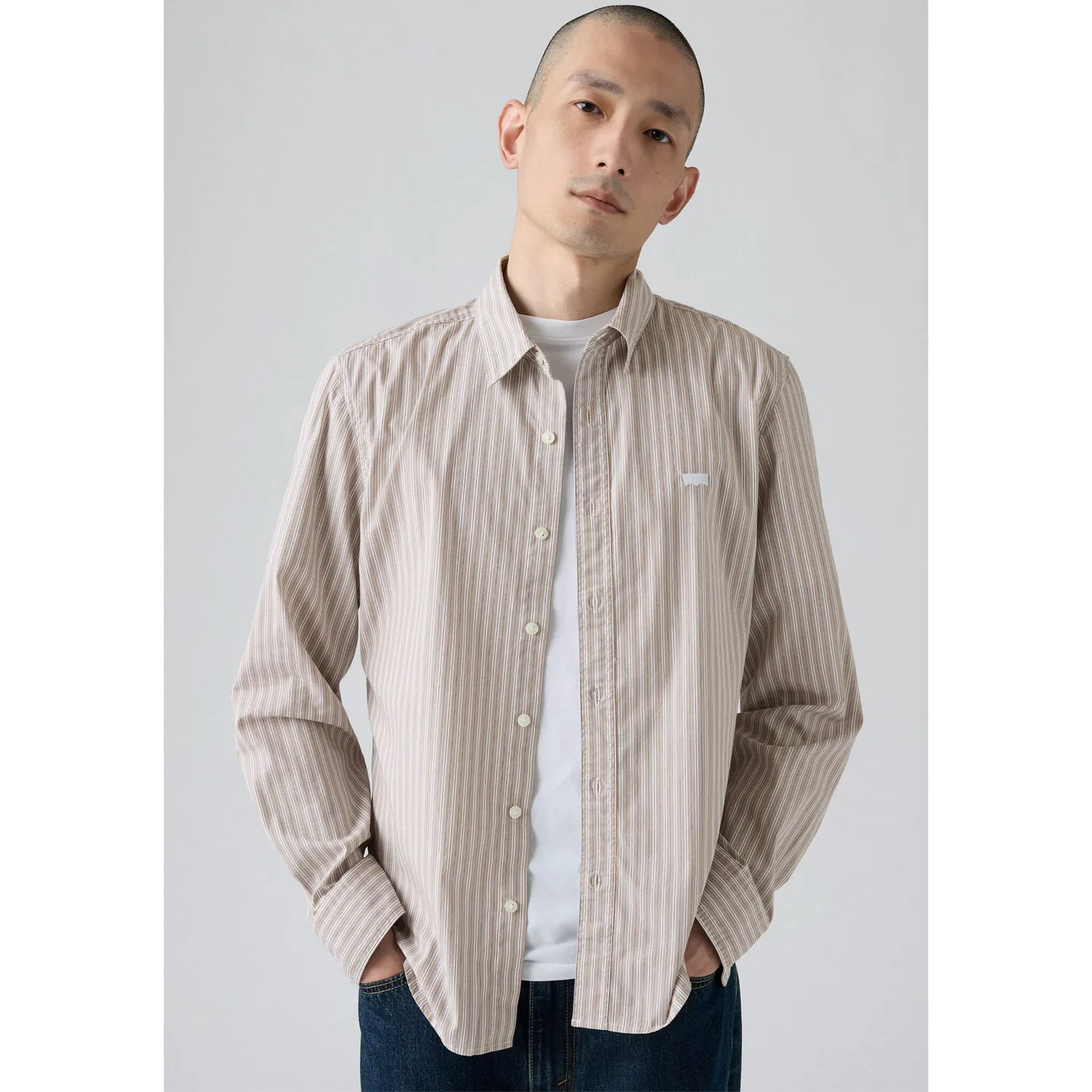 Мужская джинсовая рубашка с длинным рукавом slim fit Levi's, Rory Stripe Bright White — фото 2