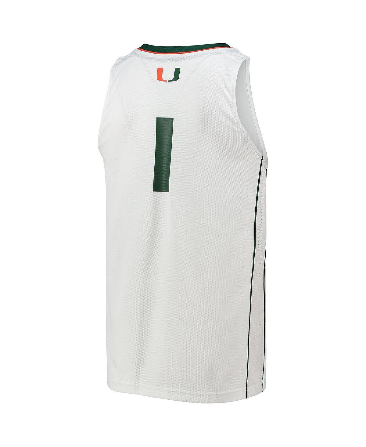 Мужская баскетбольная майка белого цвета с номером 1 miami hurricanes team swingman adidas, белый — фото 4