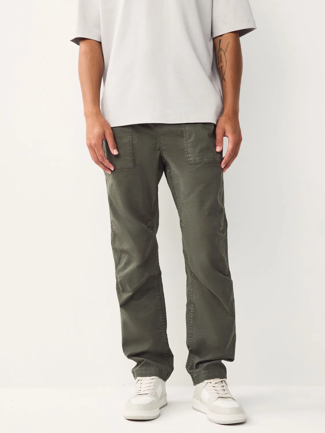 Брюки прямого кроя из хлопка с эластаном, Authentic Cotton Rich Stretch Next, хаки-зеленый