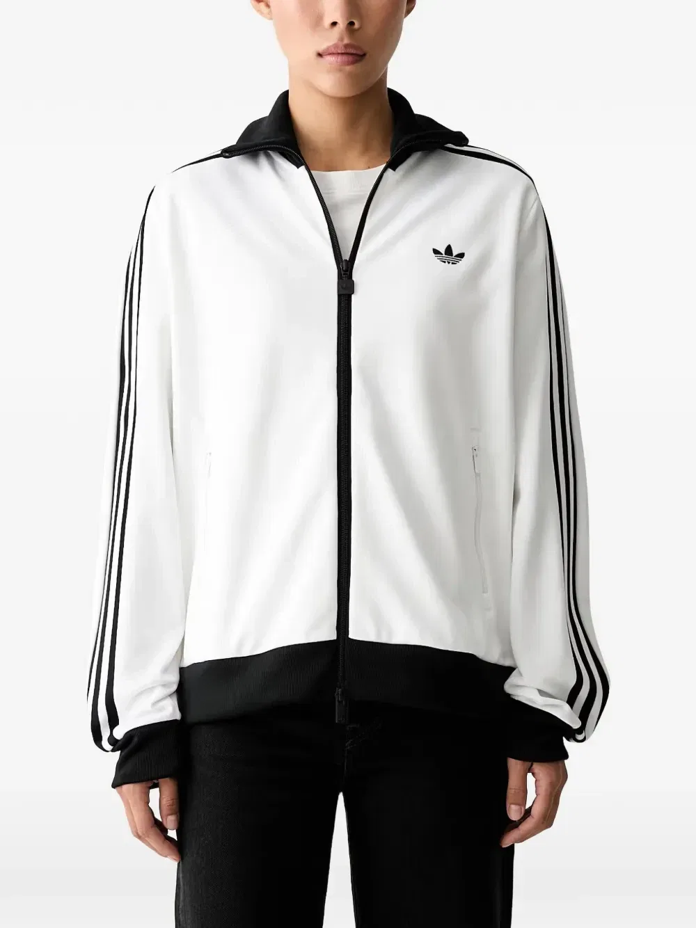 Куртка-трек с вышитым логотипом и полосатыми рукавами Adidas, белый