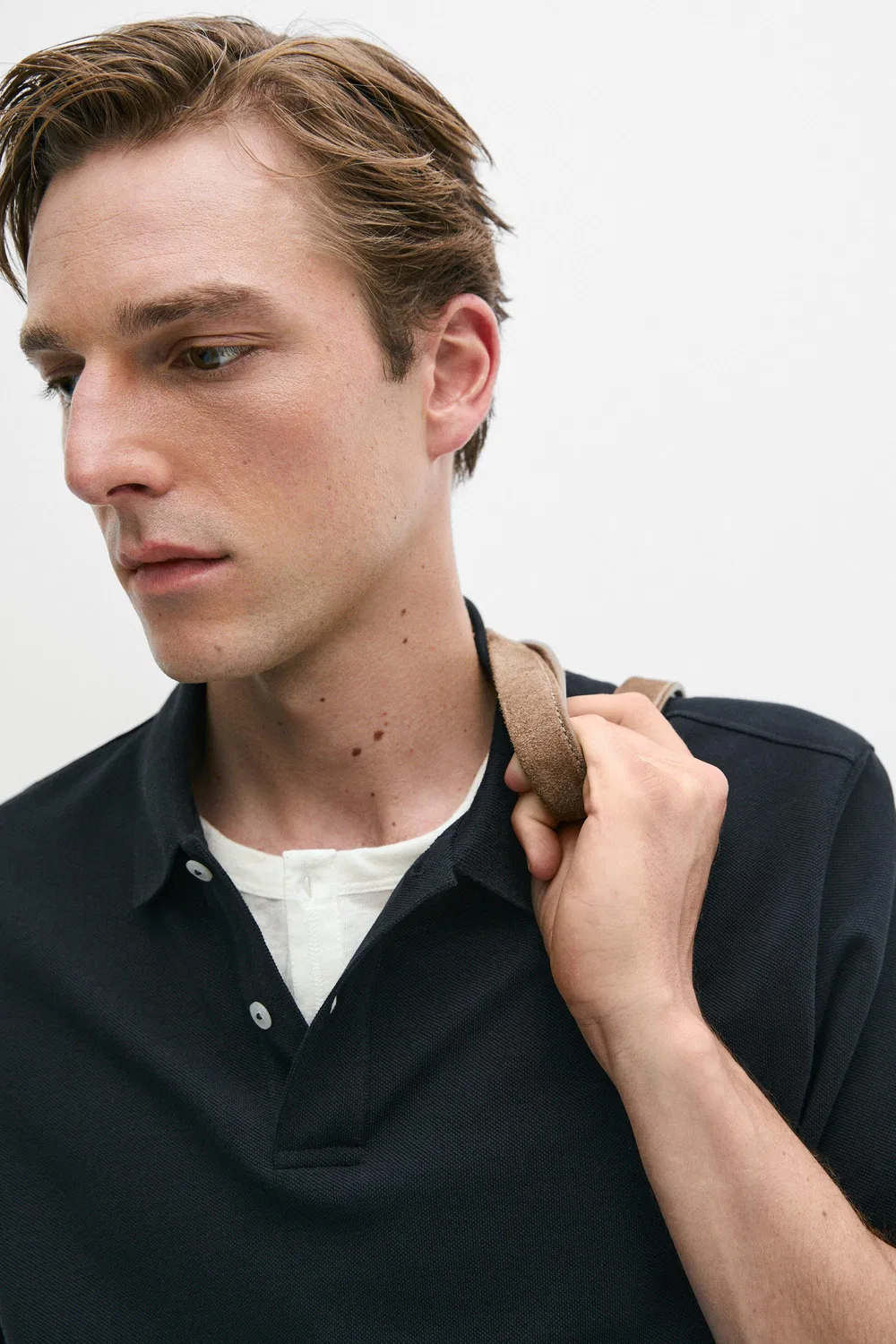 Поло из микротекстурированного хлопка пике Massimo Dutti, темно-синий — фото 4