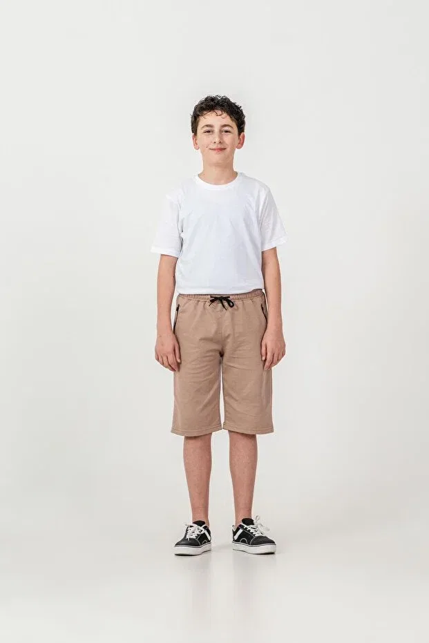 Детские шорты для мальчиков хлопковые Zippered 2-strap boys' shorts Mışıl Kids, Beige