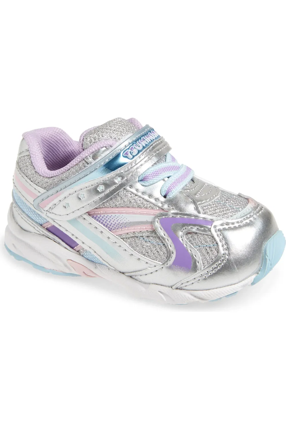 Кроссовки детские блестящие легкие Glitz Washable Tsukihoshi, Silver/Lavender