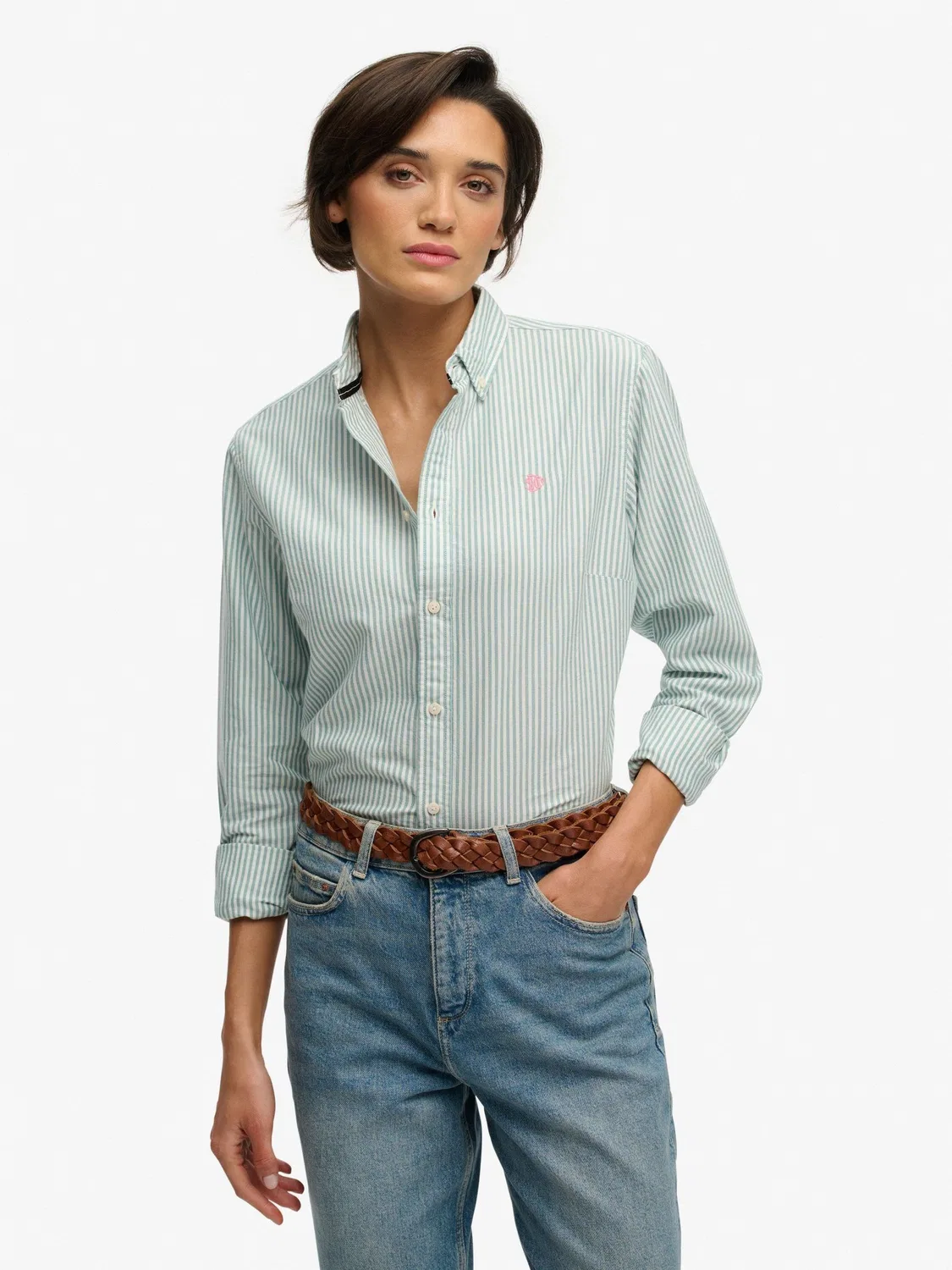 Рубашка поло Superdry Double Emblem Stripe, зеленый