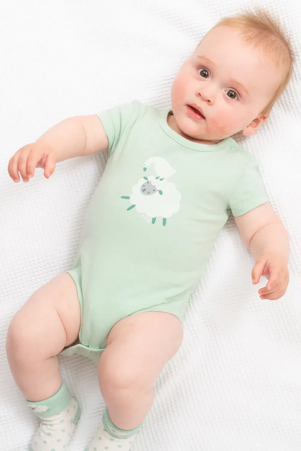 Детский боди с принтом Baby Baa Baa Quack Kite, Green — фото 2