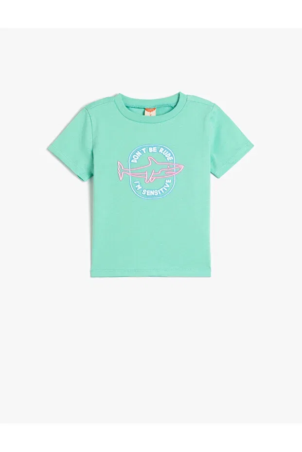 Детская хлопковое футболка с принтом Shark print Koton, Green