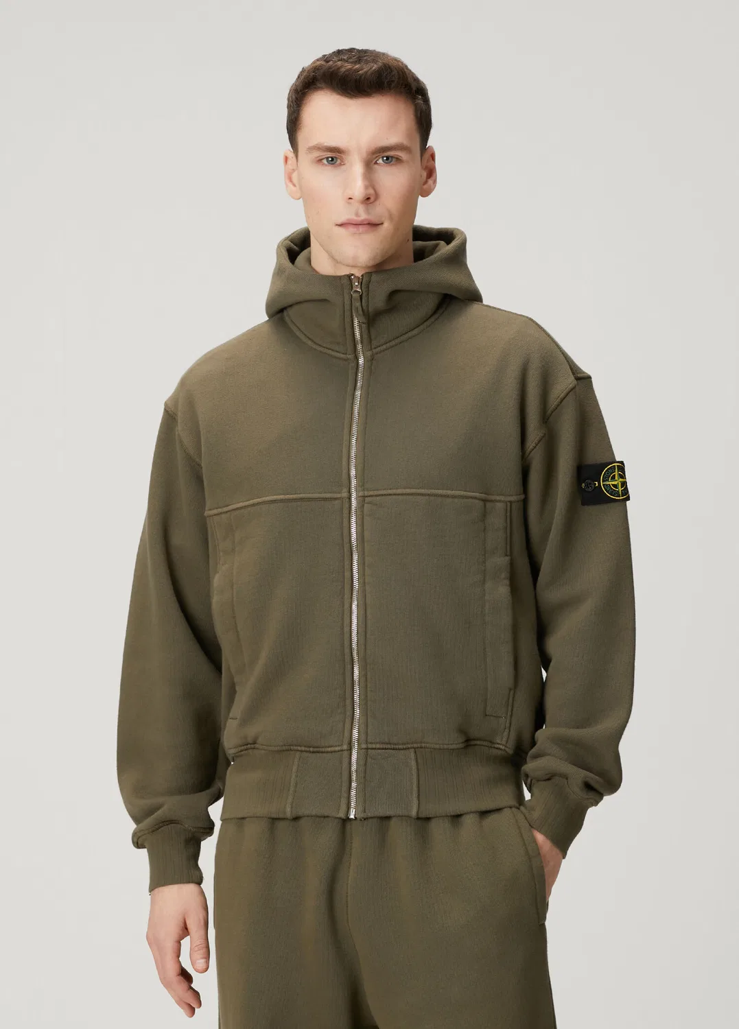 Свитшот с капюшоном оверсайз Stone Island, khaki
