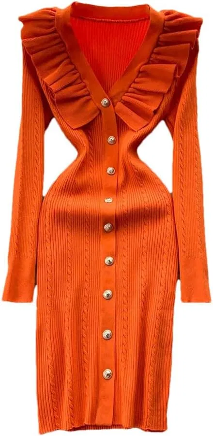 Женское облегающее платье с длинным рукавом Generic, Orange