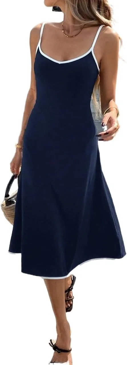 Женское платье миди приталенное Colorblock бесшовное, Navy Blue — фото 4