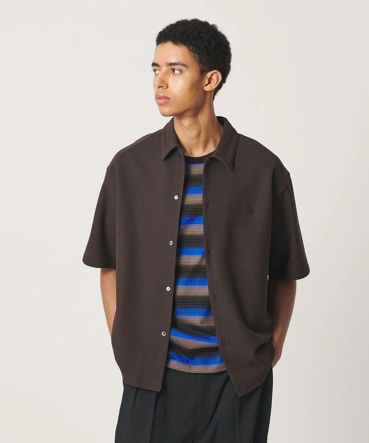 Мужская рубашка с коротким рукавом LACOSTE for BEAUTY&YOUTH One Tone, Dark Brown