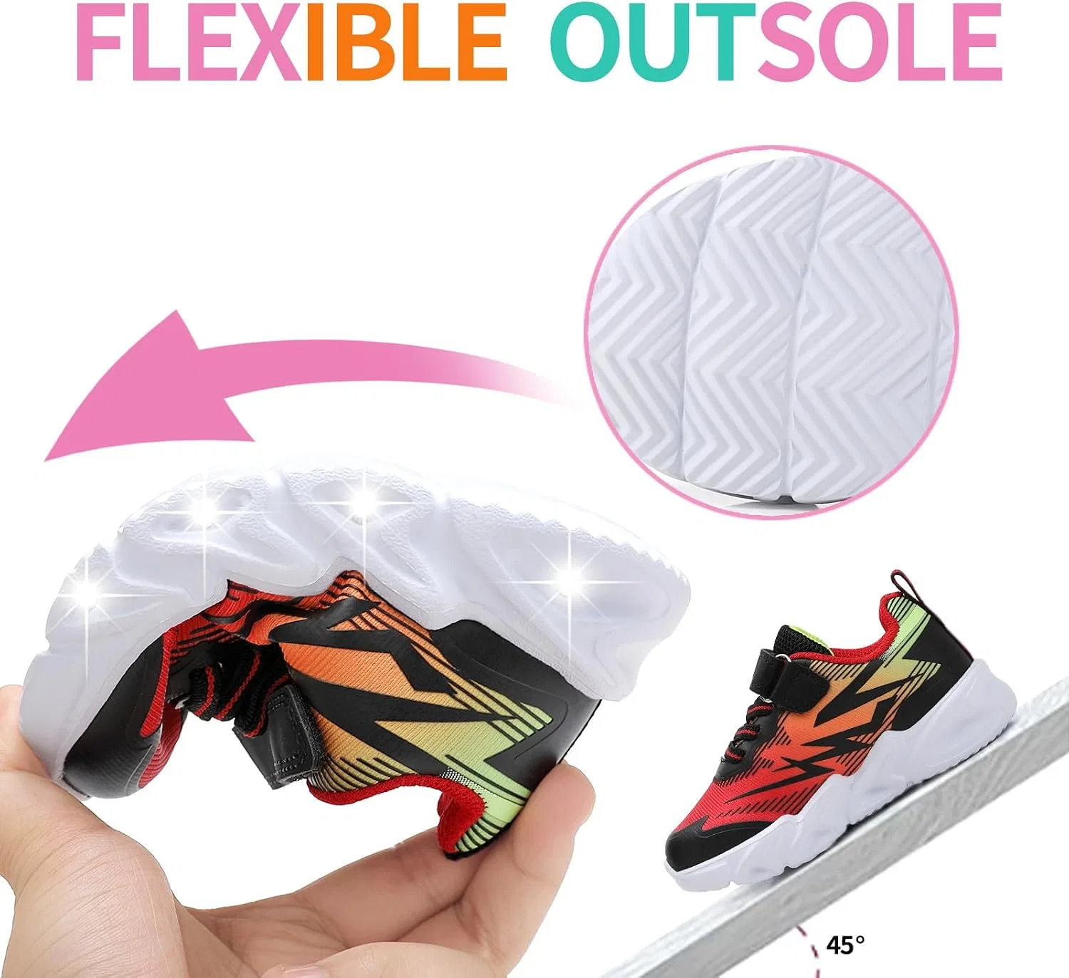 Детские кроссовки для мальчиков со светодиодной подсветкой CNFOOTJKY, Red Light Up Shoes — фото 2