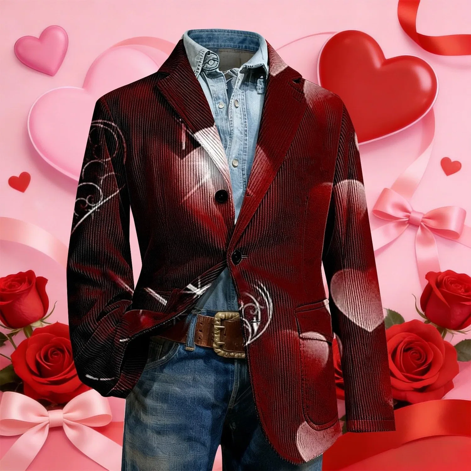 Женская куртка из вельвета с принтом Heart Print, Wine — фото 3