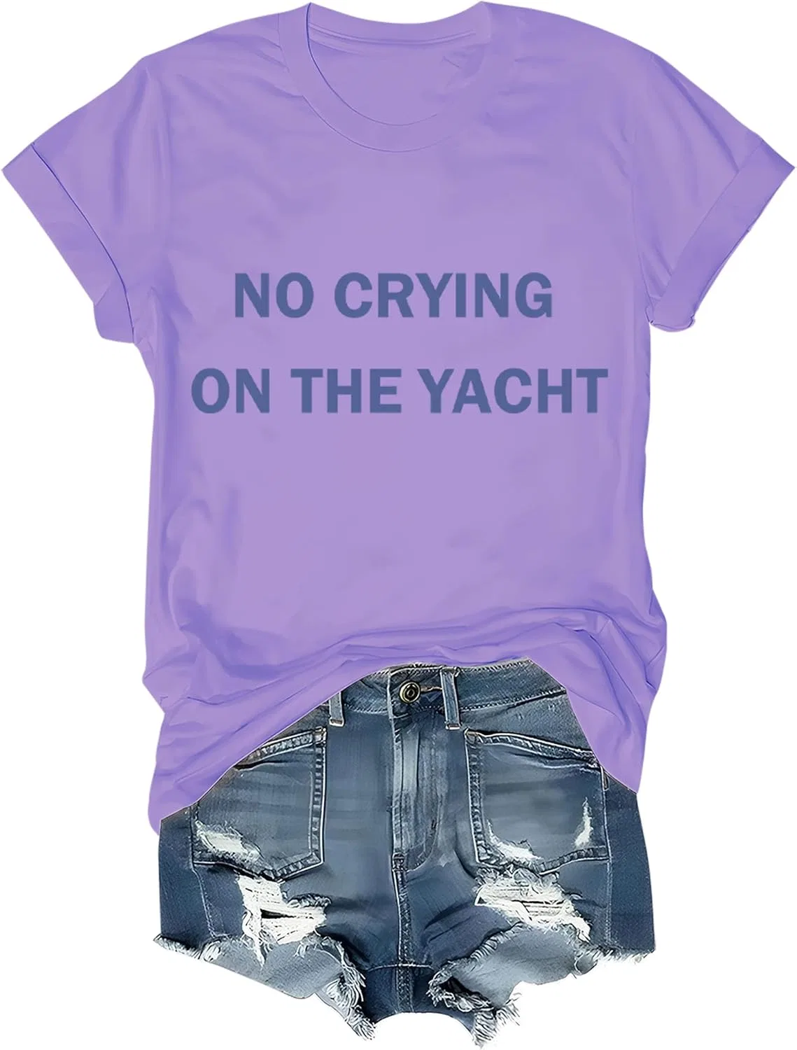 Женская футболка с принтом No Crying On The Yacht, Purple