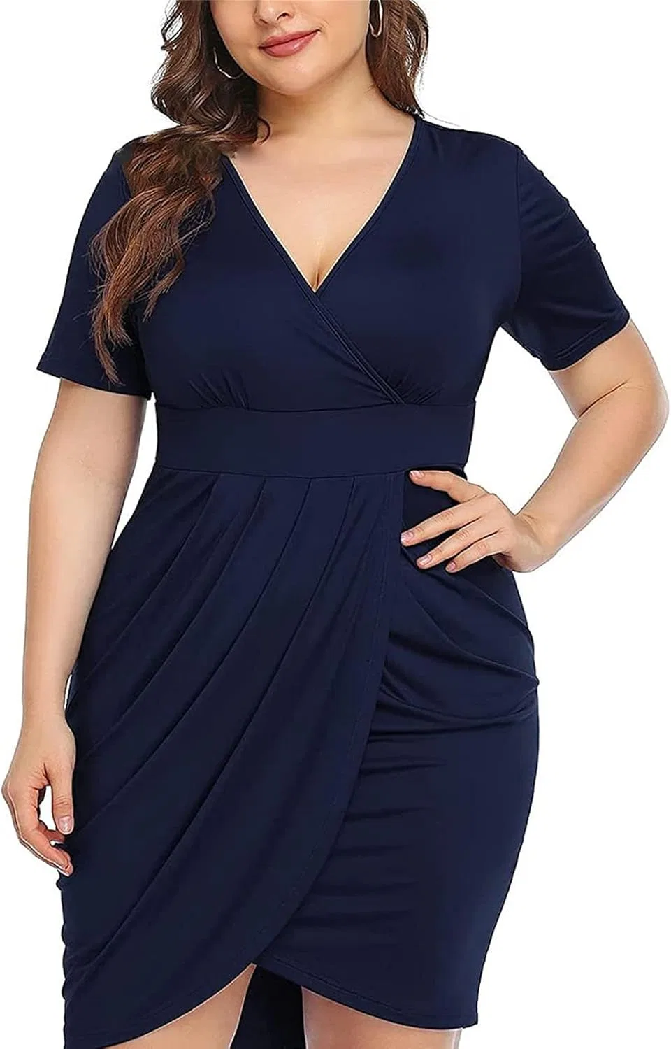 Женское платье с V-образным вырезом и запахом Bodycon, Blue