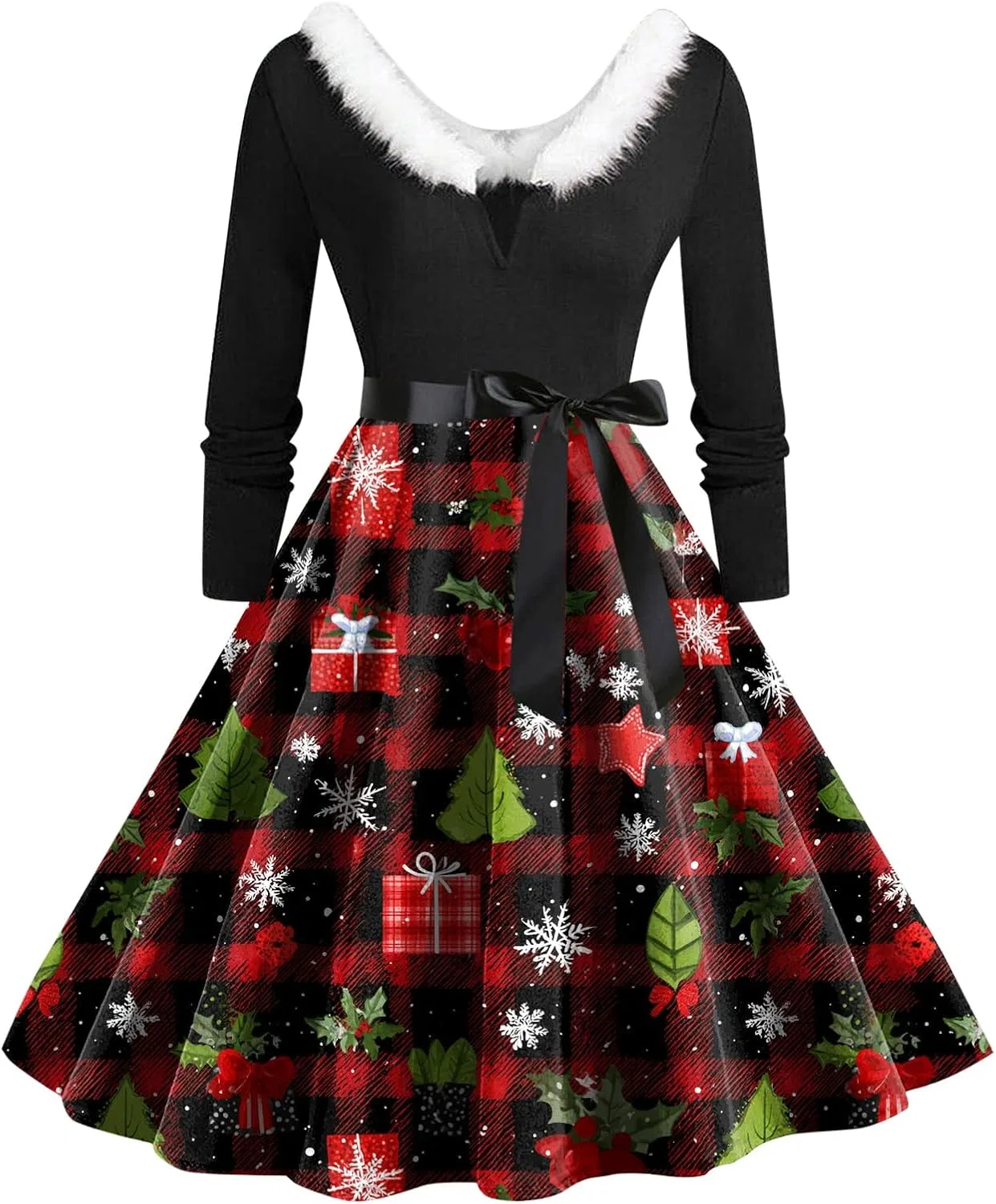 Женское платье-трапеция с принтом Vintage Holiday Party, кирпичный