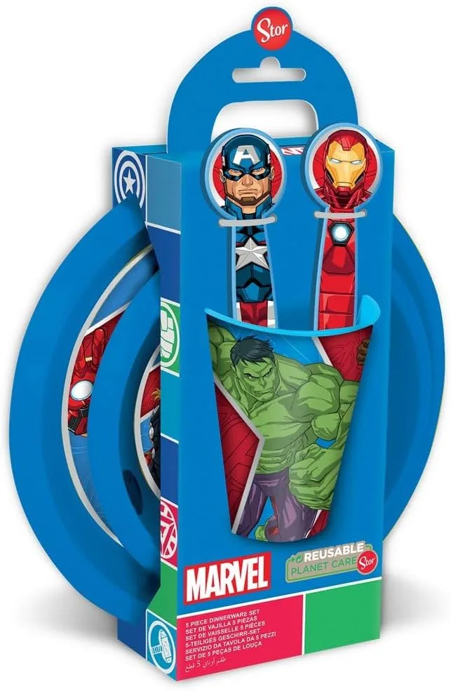 Tataway Marvel Avengers Hulk Iron Man Captain America Thor пластиковый обеденный набор, Red/Blue, тарелка, столовые приборы Stor
