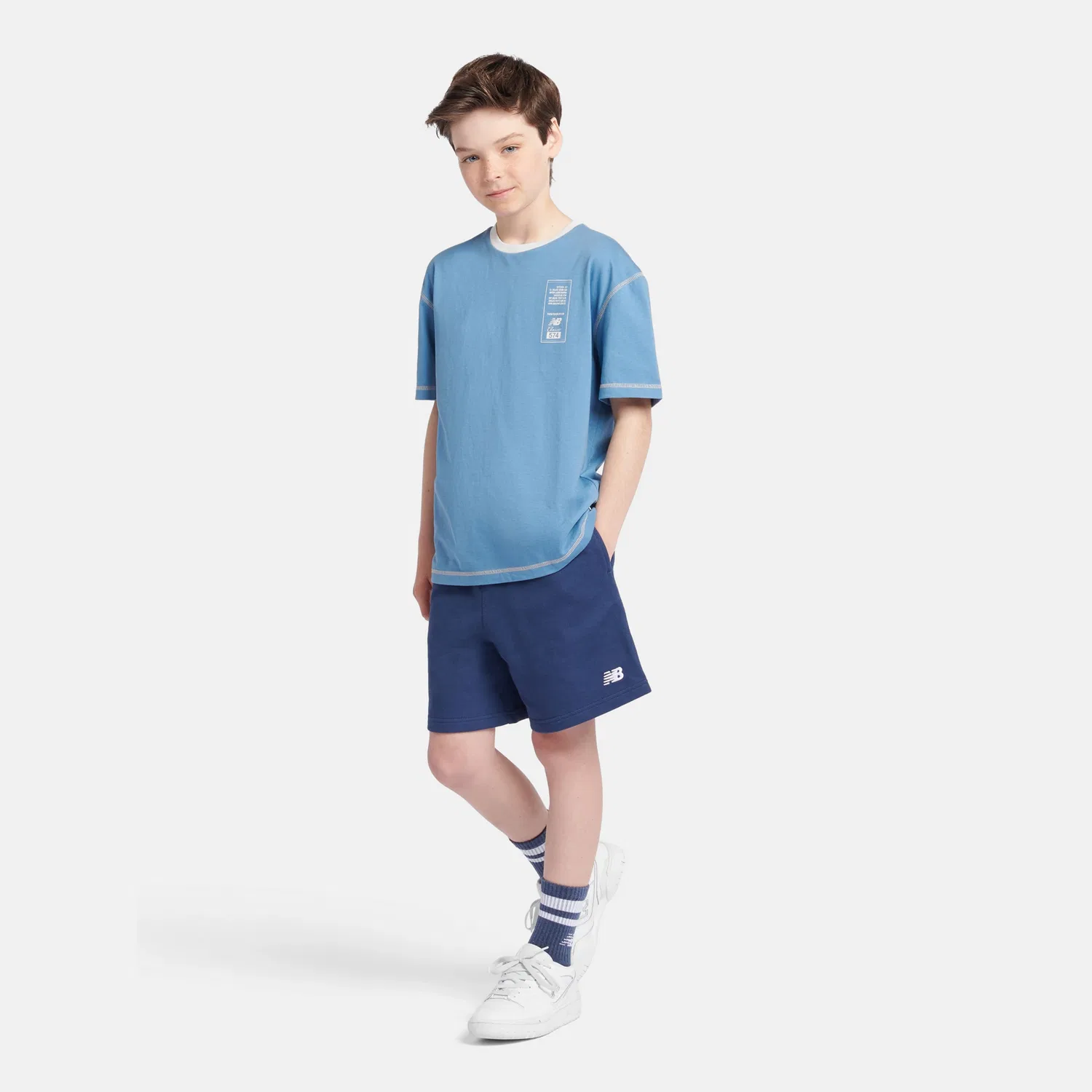 Детские шорты свободного кроя с логотипом French Terry Small Logo New Balance, Nb Navy — фото 2