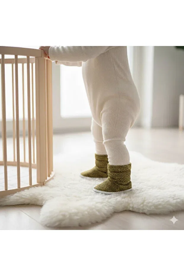 Детские пинетки для новорожденных без каблука First step winter booties Babexi, Yellow — фото 3