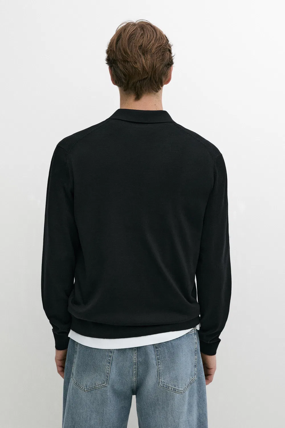 Поло-свитер Massimo Dutti 100% Merino Wool Knit, черный — фото 4