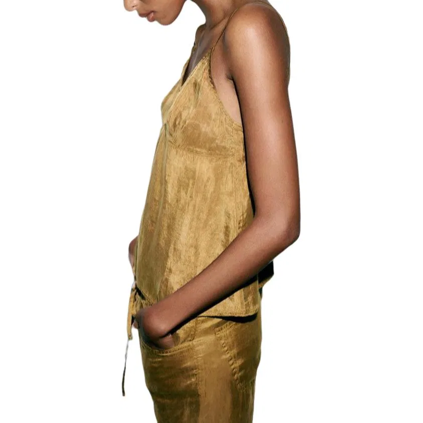 Женская майка на бретелях прямого кроя Light Khaki ZARA — фото 4