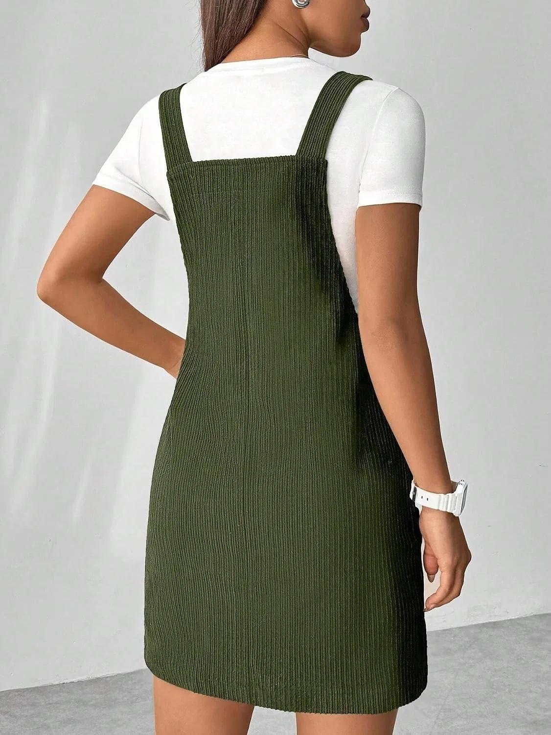Женское повседневное платье-сарафан с карманами Rib Knit, Green — фото 2