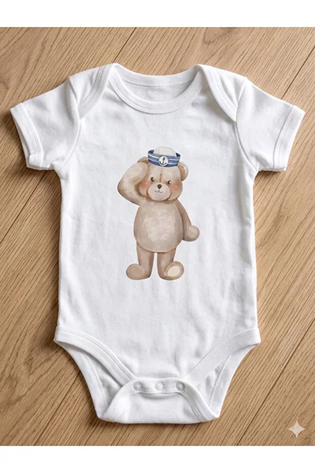 Детский комплект боди для новорожденных с принтом Tiny Sailor Teddy Design Hazden, White — фото 4