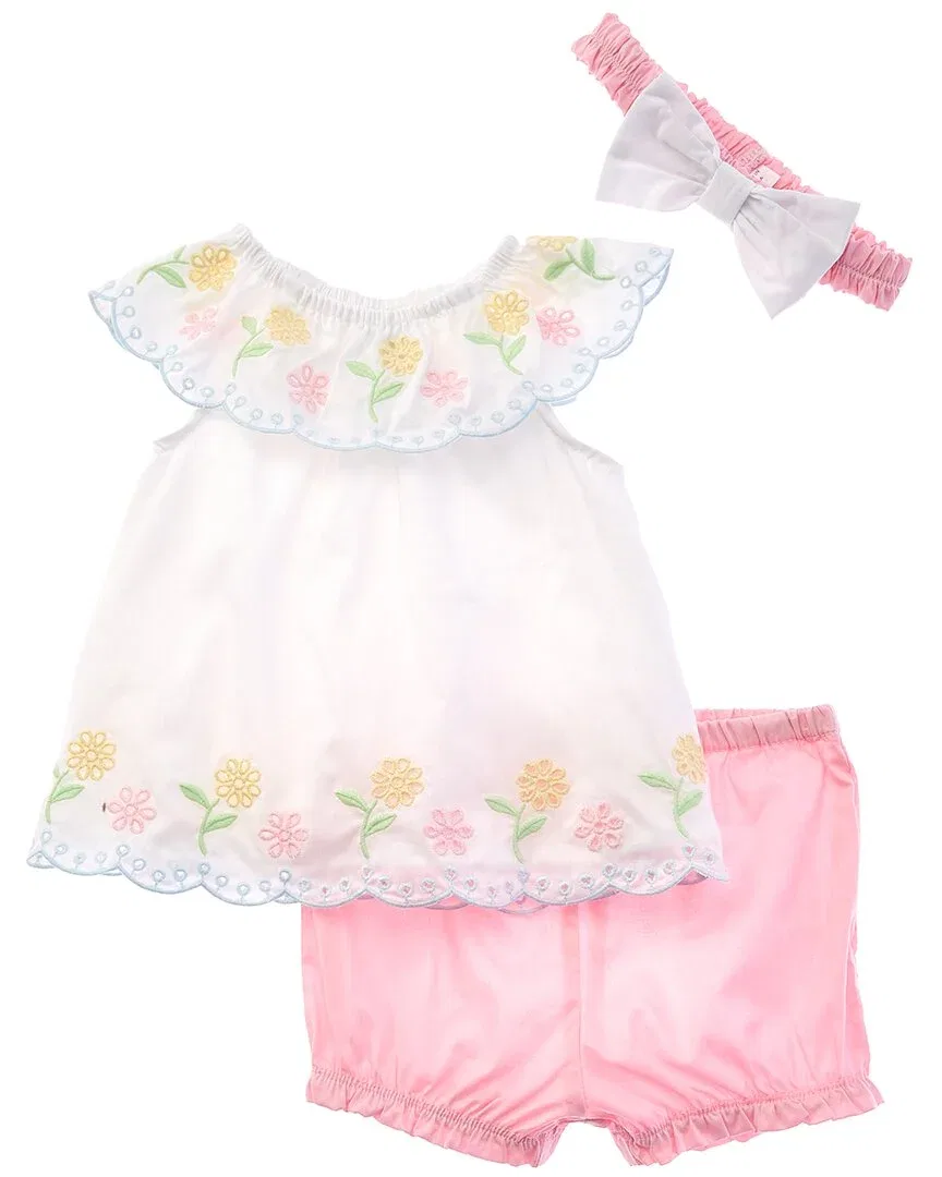 Детский боди-комбинезон с шортами и повязкой на голову Multi Eyelet Little Me, White — фото 2