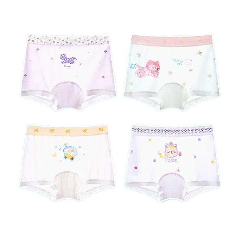 Детские трусы для девочек хлопковые 4 шт Red Bean, Light Purple White