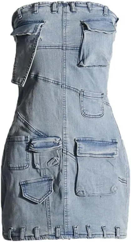 Женское джинсовое платье с открытыми плечами Casual, Blue