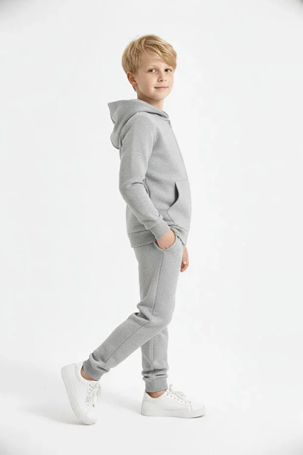 Детский комплект для мальчиков из трех предметов с капюшоном Fyk Kids, Navy Blue-Grey-Black — фото 3