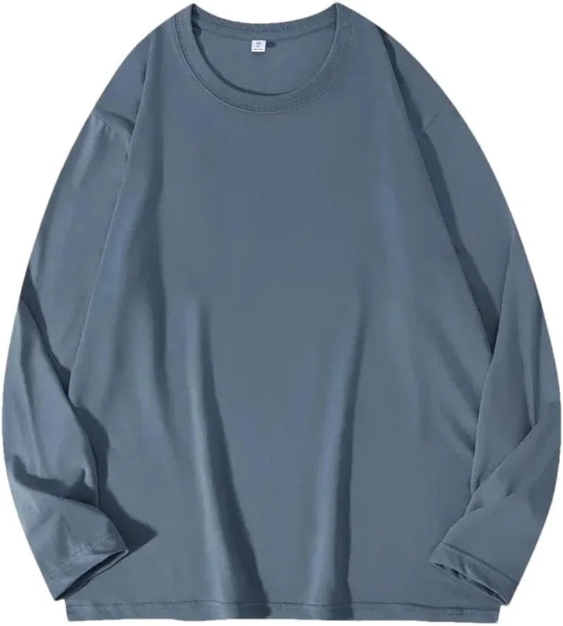 Мужская хлопковая футболка с длинным рукавом, Solid, Blue