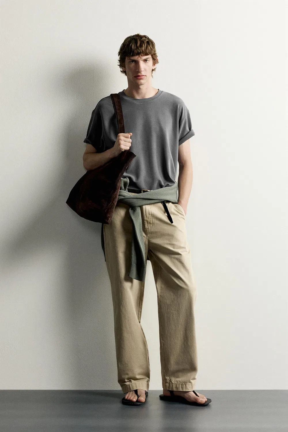 Мягкая футболка свободного кроя ZARA, Mid-grey