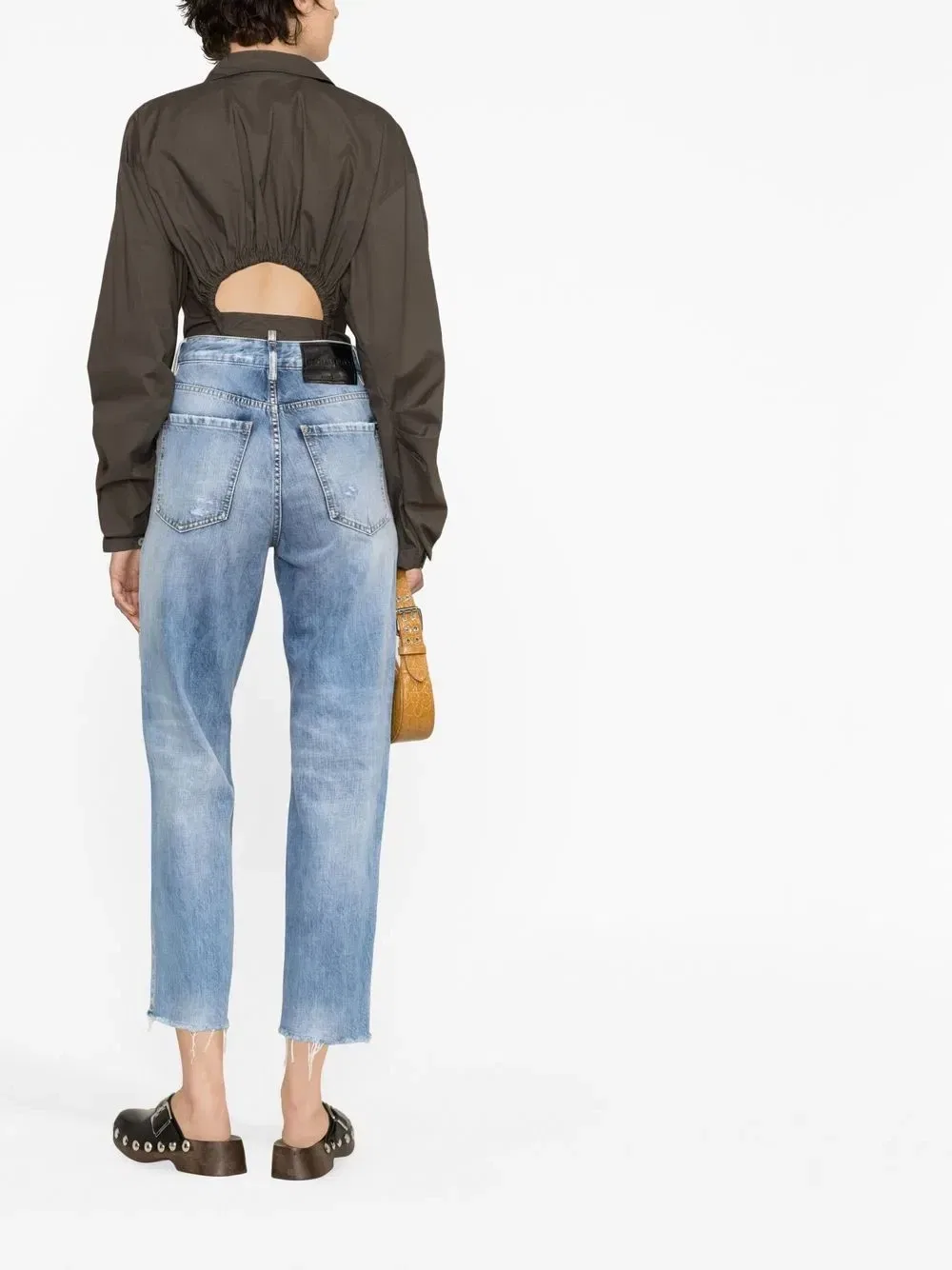 Препанные укороченные джинсы Dsquared2, синий — фото 4