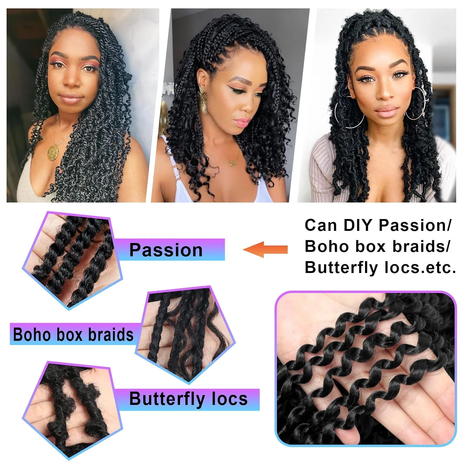 Искусственные волосы для плетения «Passion Twist» 24 дюйма Beyond The Beauty, 1B — фото 4