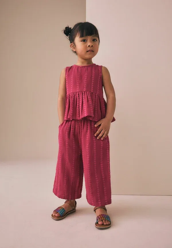 Комплект из топа и брюк, хлопок, Regular fit - top and trousers set, Next, Berry Pink, розовый