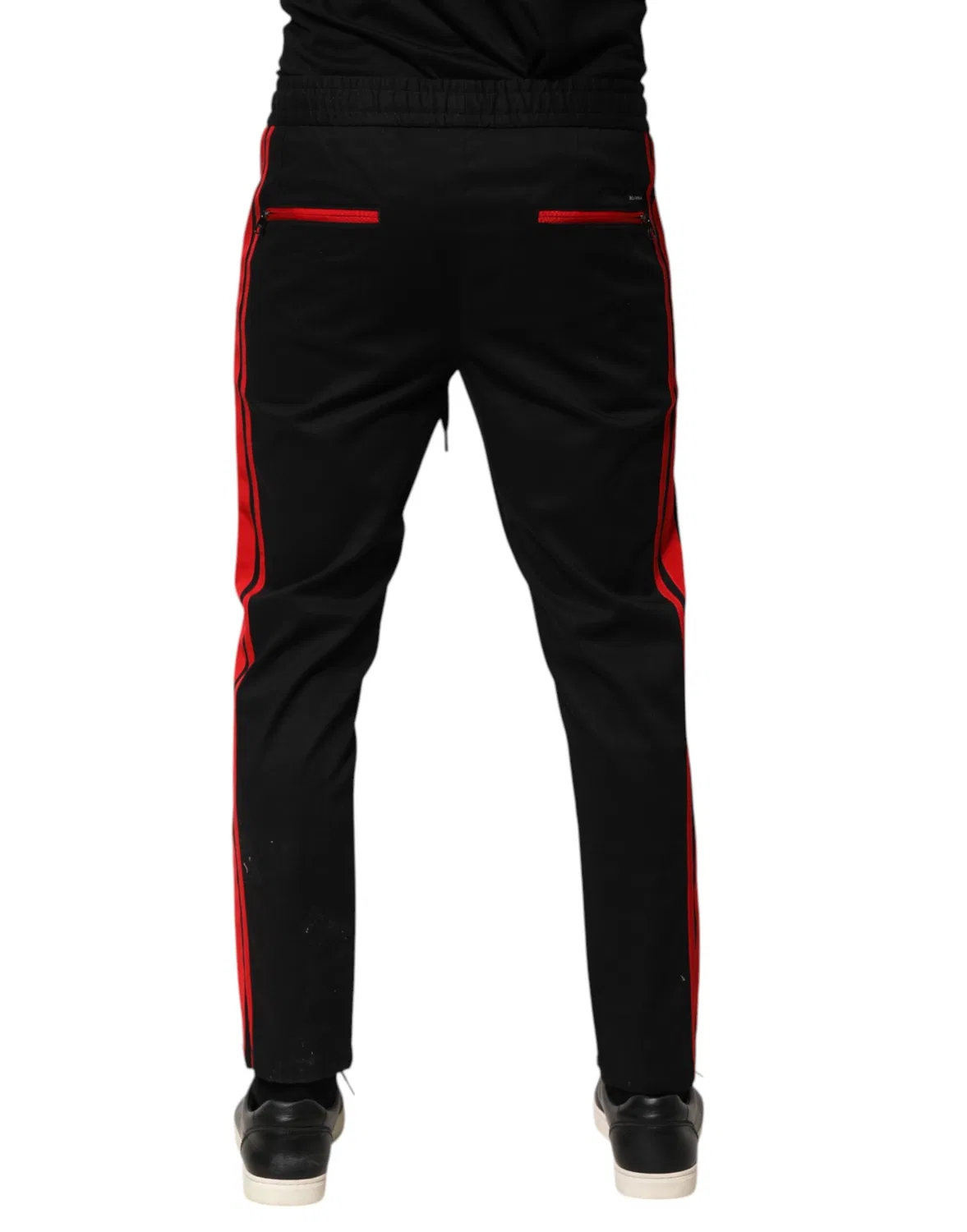 Мужские спортивные брюки с логотипом и красными полосами, модель Jogger Pants, Dolce & Gabbana, Black and Red — фото 4