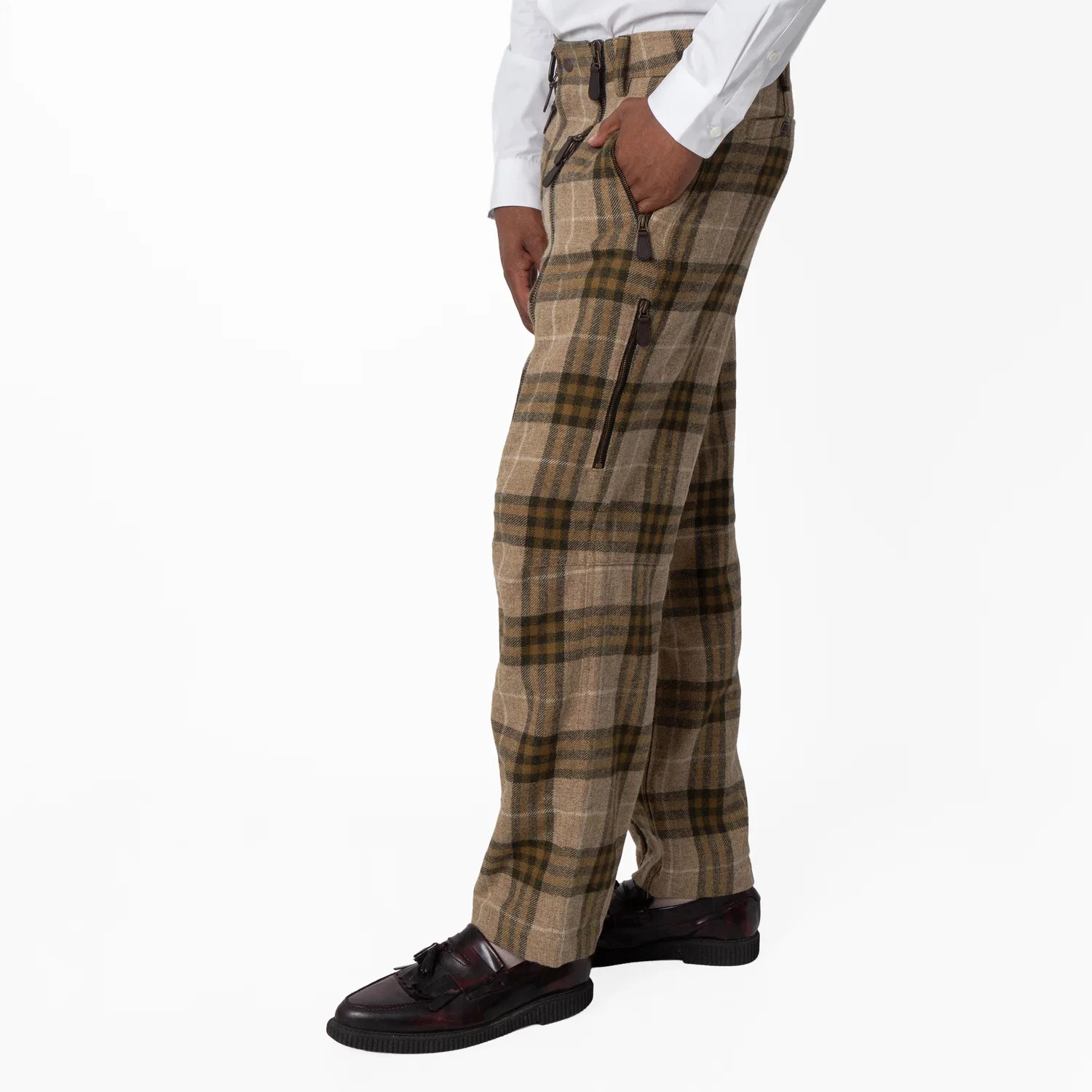 Брюки шерстяные в клетку с молнией Burberry, Camp Ip Check — фото 4