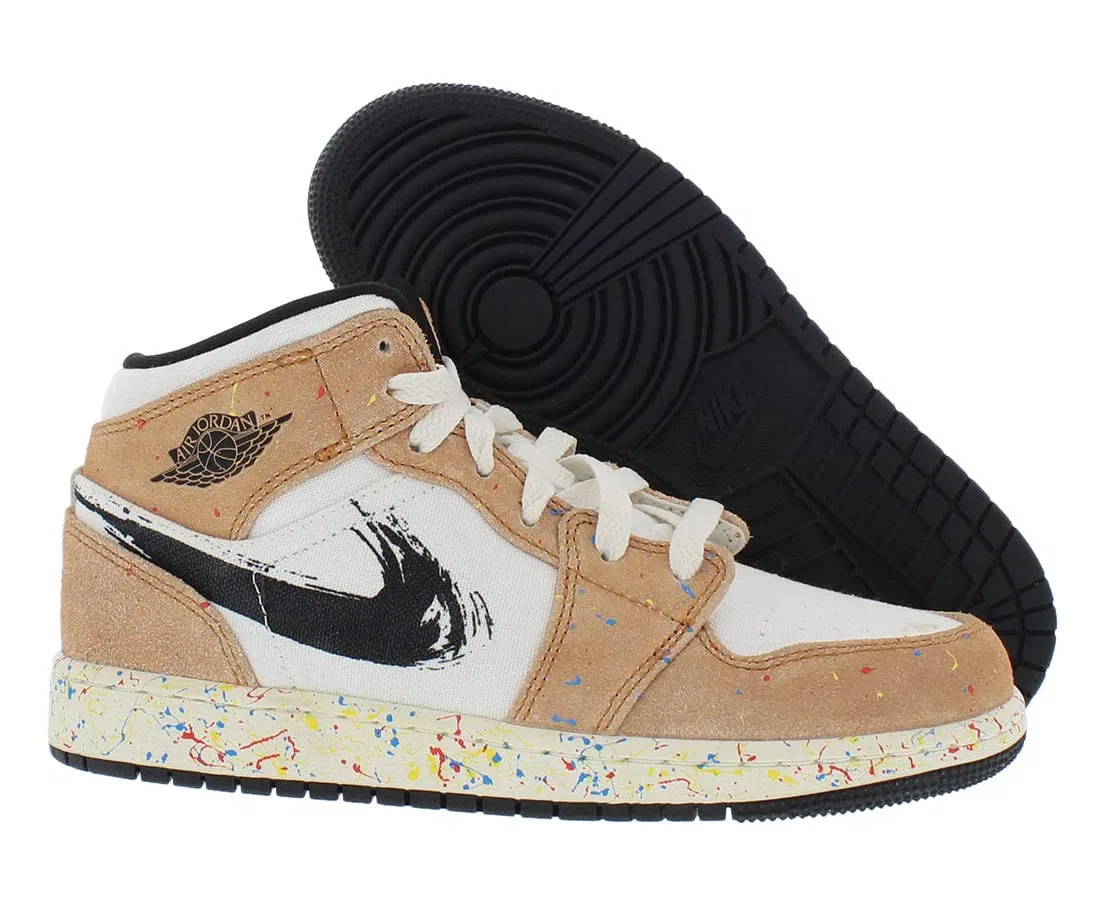 Детские кроссовки для мальчиков с высоким берцем Air Jordan 1 Mid Se NIKE, Sailing Black Cider Chile Red — фото 2