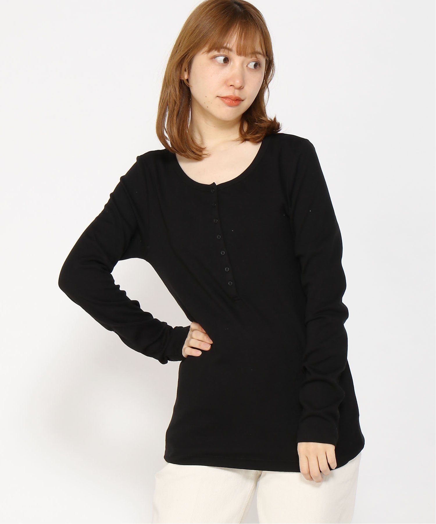 (W) Современная футболка с воротником-стойкой в стиле Хенли GAP, BLACK — фото 2